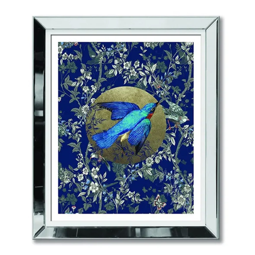Obraz w lustrzanej ramie niebieski ptaszek 51x61cm none